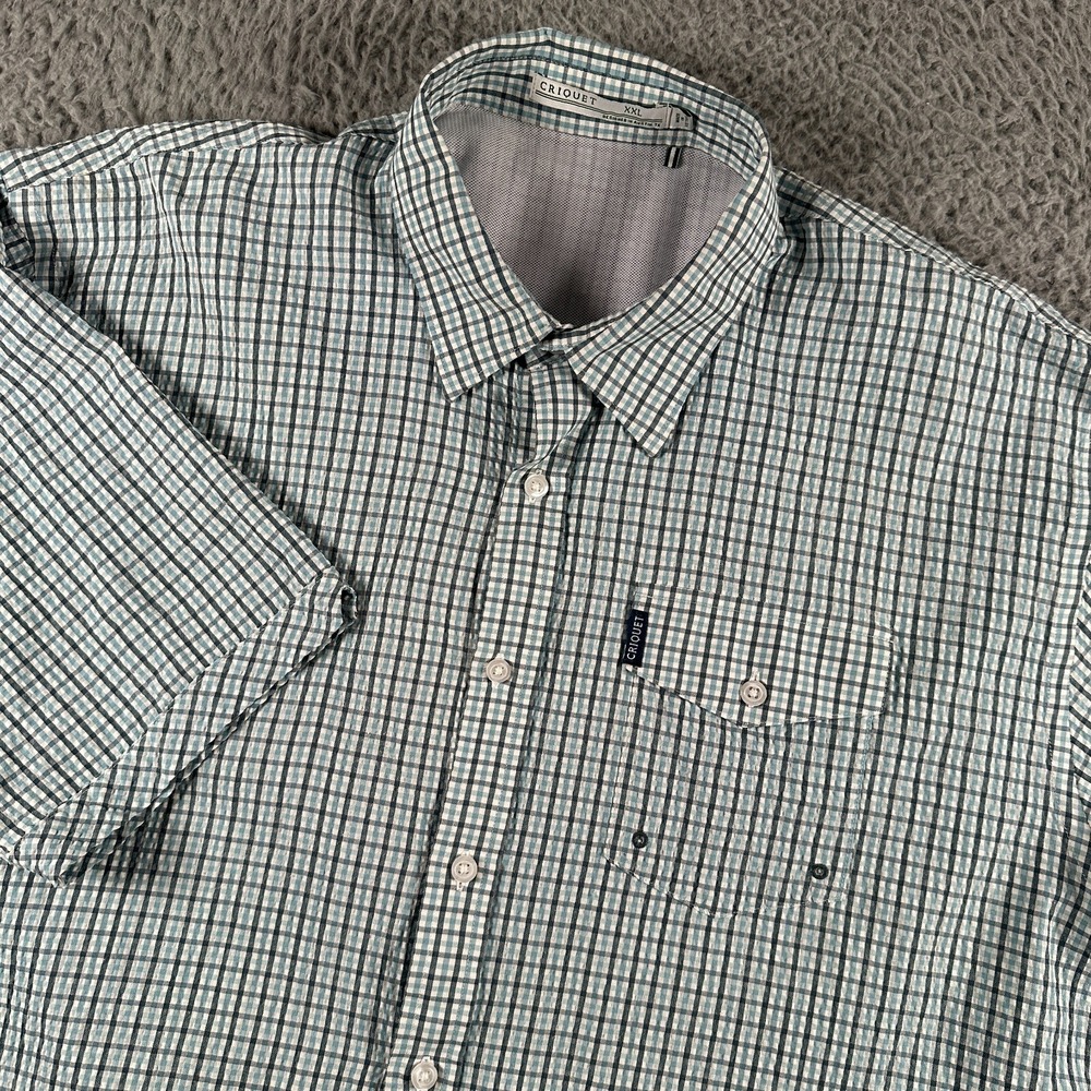Criquet Seersucker Vented Button Down Short Sleeve Shirt Mens‎ 2XL Golf Fishing